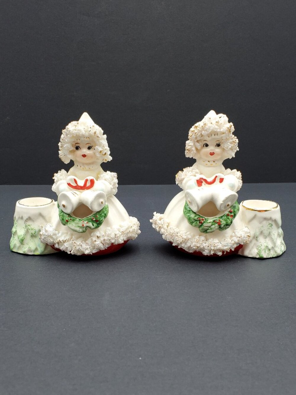 Commodore Japan Spaghetti Trim Angels Candle Holders Lace Girls Holiday Figures